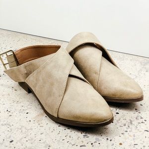 Tan qupid ankle strap booties